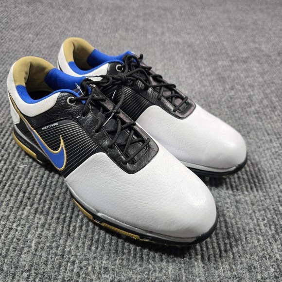 Nike Lunar Control Golf Shoes Mens Size 10.5 White Black Blue Spikes 477092-103